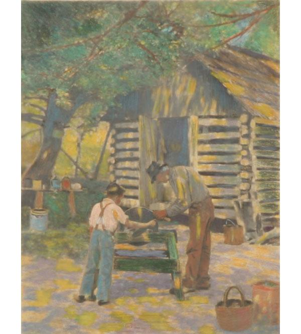 Appraisal: Frank M Hohenberger - Helpin' Grandad oil pastel hand colored