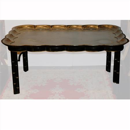 Appraisal: Regency Style Gilt Decorated and Black Painted Tray Top Table