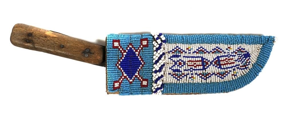 Appraisal: Antique Plains Indians beaded leather knife sheath decorated in beadwork