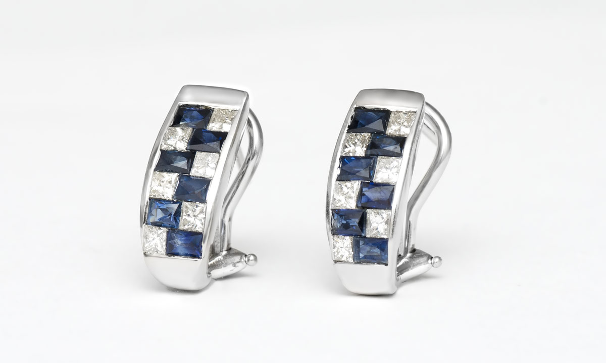 Appraisal: K SAPPHIRE AND DIAMOND EARRINGS K white gold earrings contain