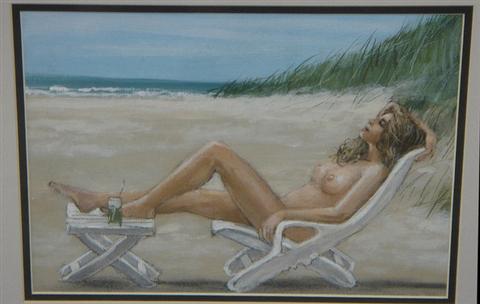 Appraisal: Unsigned American th c o canvasboard nude sunbather x Estimate