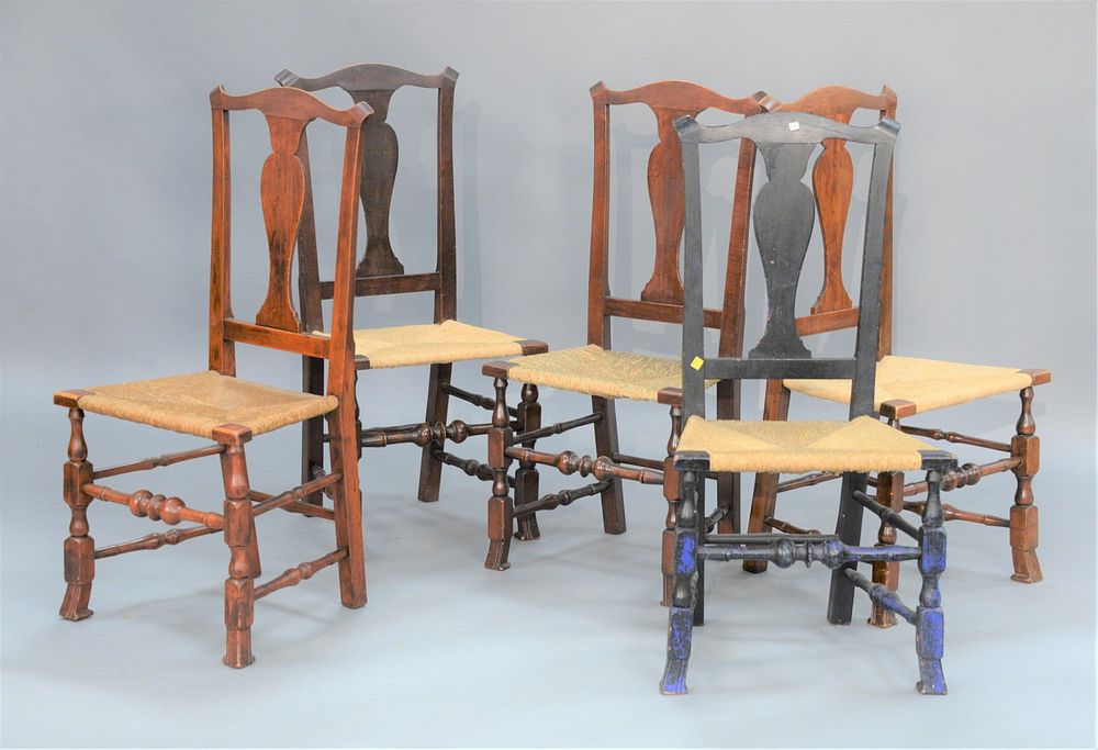 Appraisal: Five Queen Anne Chairs assembled set of five with serpentine