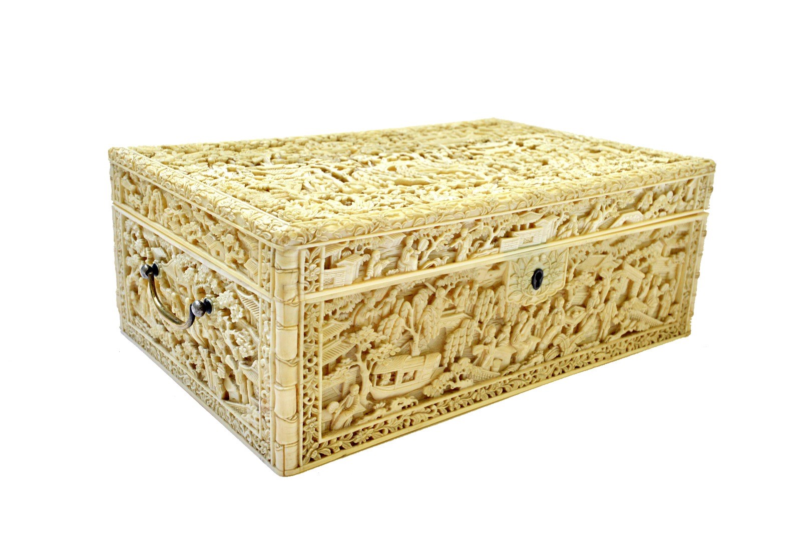 Appraisal: A good Canton ivory workbox th century of rectangular form