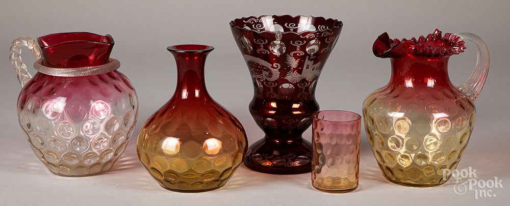 Appraisal: Four pieces of Amberina glass etc Four pieces of Amberina