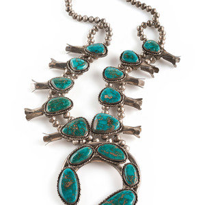 Appraisal: Navajo Blue Gem Turquoise Squash Blossom Necklace third quarter th