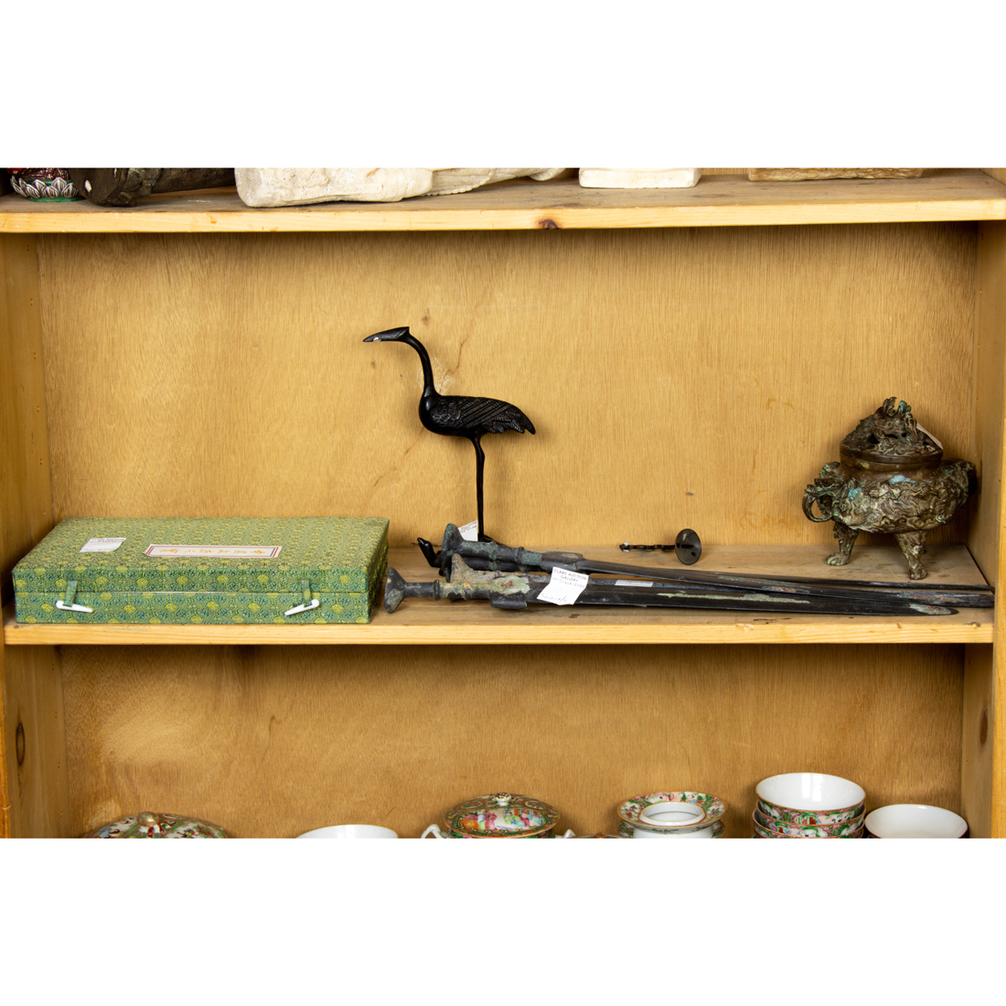 Appraisal: SHELF OF CHINESE DECORATIVE OBJECTS Shelf of Chinese decorative objects