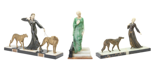 Appraisal: ART DECO Three figural sculptures depicting ladies in flowing gowns