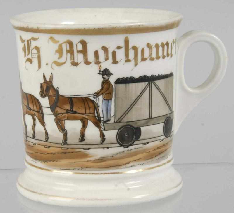 Appraisal: Donkey-Drawn Coal Miner's Cart Shaving Mug Description Marked H Mochamer