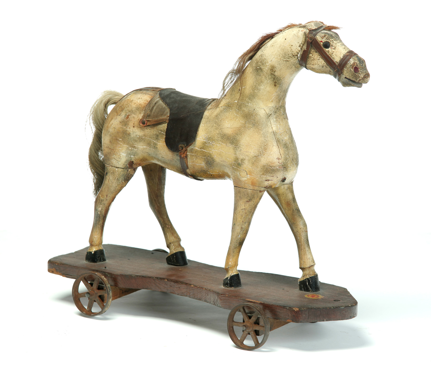 Appraisal: AMERICAN DECORATED HORSE PULL TOY Labeled for Athco Line early