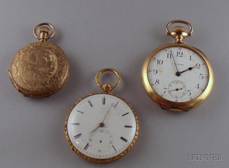 Appraisal: Three Assorted Pocket Watches including a hunting case Waltham savonnette