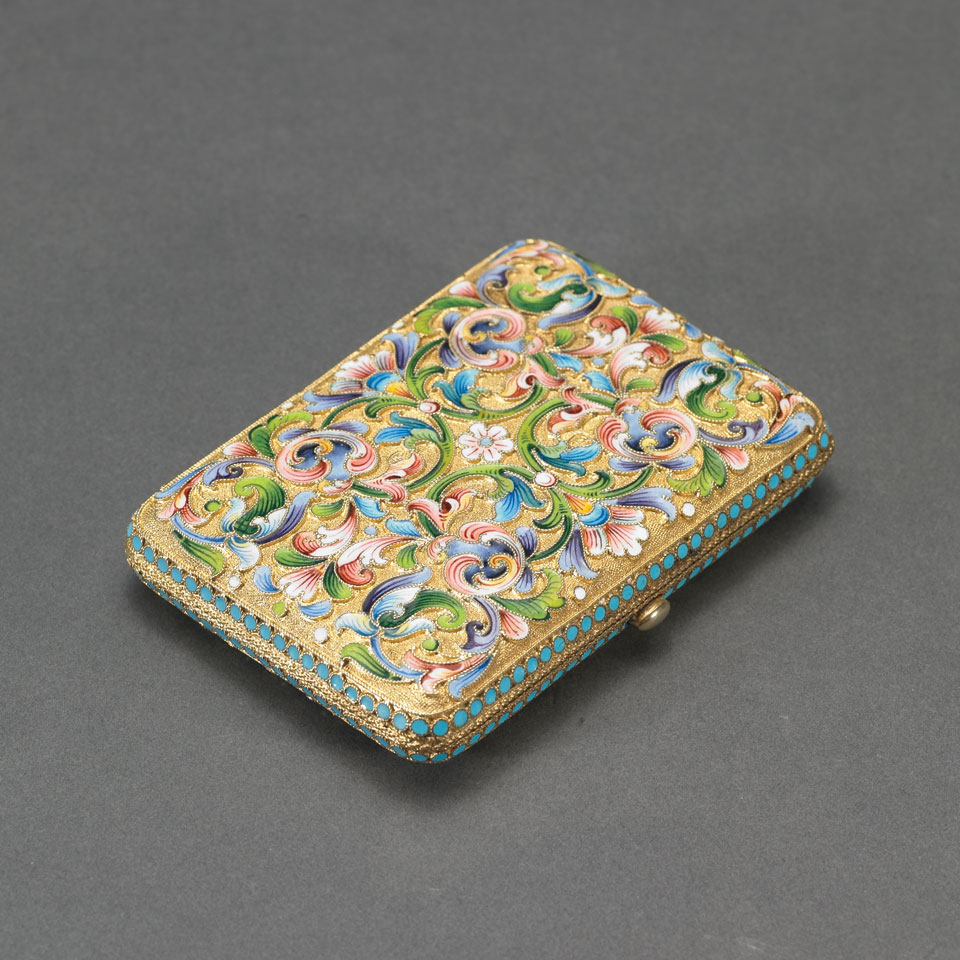 Appraisal: Russian Silver-Gilt and Shaded Cloisonn Enamel Cigarette Case Maria Semyenova