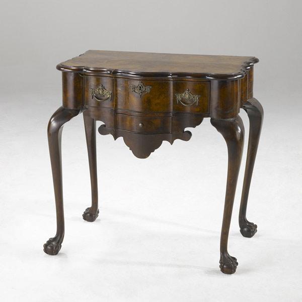 Appraisal: GEORGIAN DRESSING TABLE Burled walnut with two drawers claw and