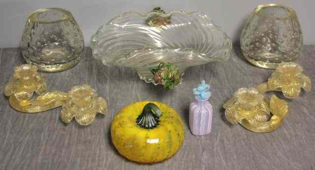 Appraisal: Vintage Venetian Glass Lot Includes a ruffled glass bowl with