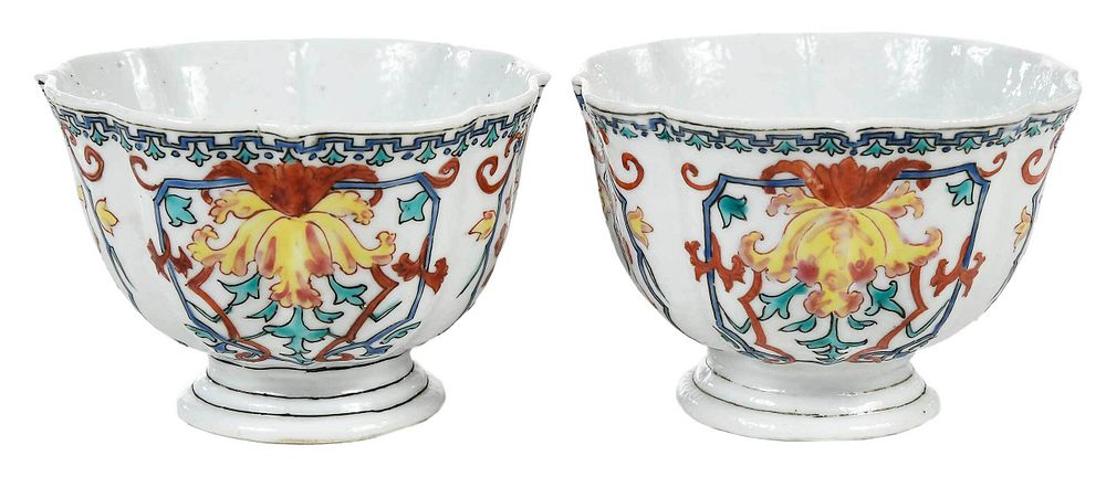 Appraisal: Pair of Chinese Export Lobed Porcelain Tea Bowls probably mid