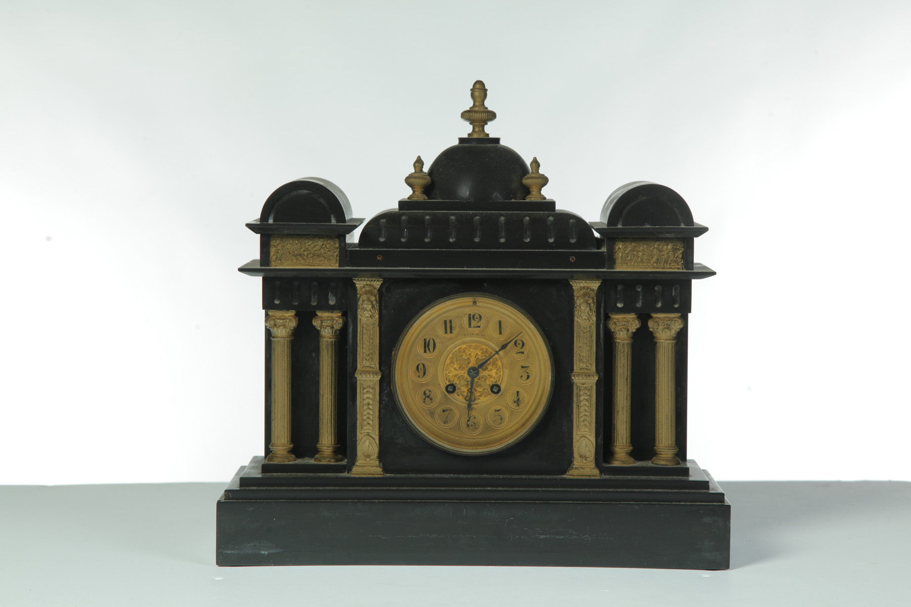 Appraisal: FRENCH ARCHITECTURAL SLATE MANTEL CLOCK Fourth quarter- th century Dial