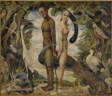 Appraisal: ATTRIBUTED TO ANTON JASZUSCH - ADAM EVE Oil on burlap