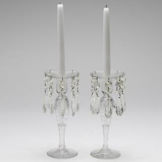 Appraisal: Pairpoint-style pair of wheel-cut crystal candlesticks with flowers and faceted