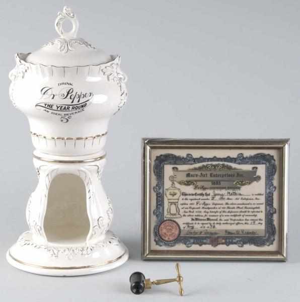 Appraisal: Dr Pepper Marv-Art Reproduction Dispenser Description s Ceramic Includes base