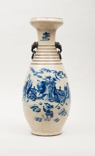 Appraisal: Chinese Blue and White Crackle Glaze Vase CHINESE BLUE AND