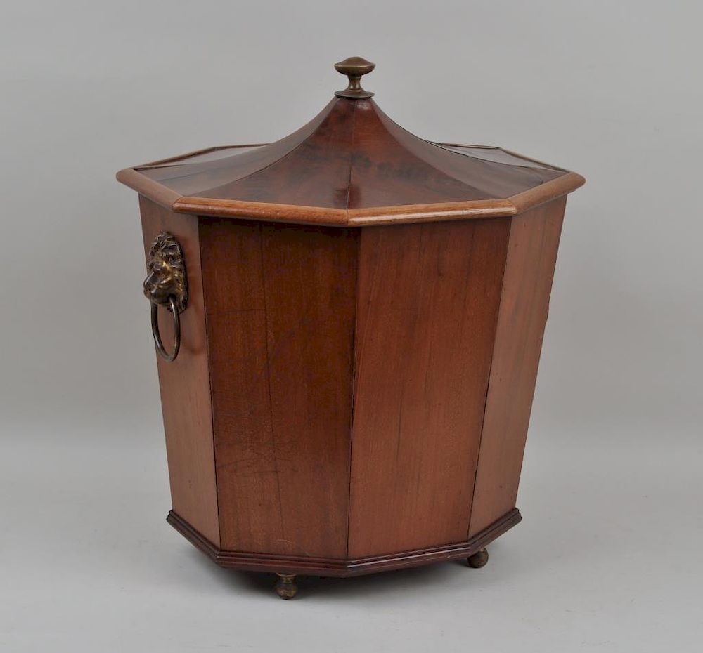 Appraisal: Regency Mahogany Faceted Cellarette octagonal form with brass finial and