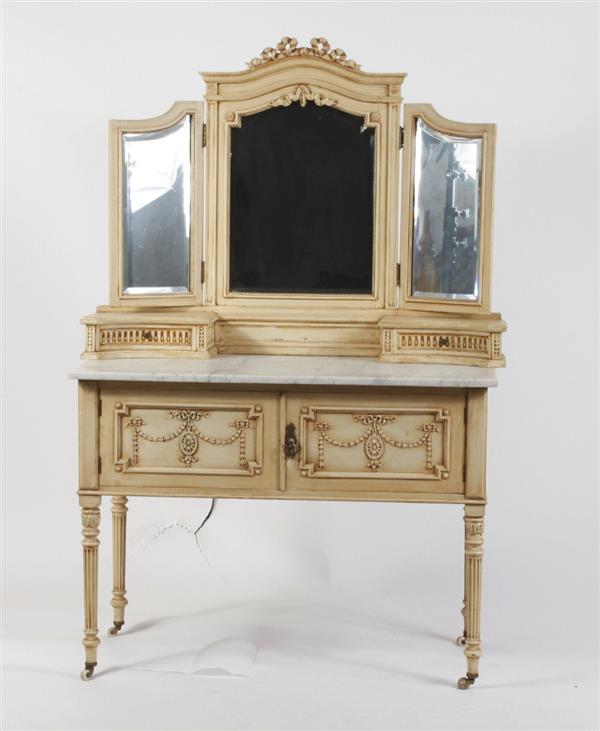 Appraisal: French Provincial Louis XVI style paint decorated marble top vanity