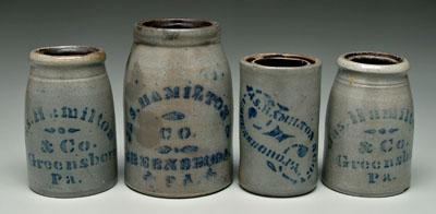 Appraisal: Four Hamilton stoneware canning jars all salt glazed with blue