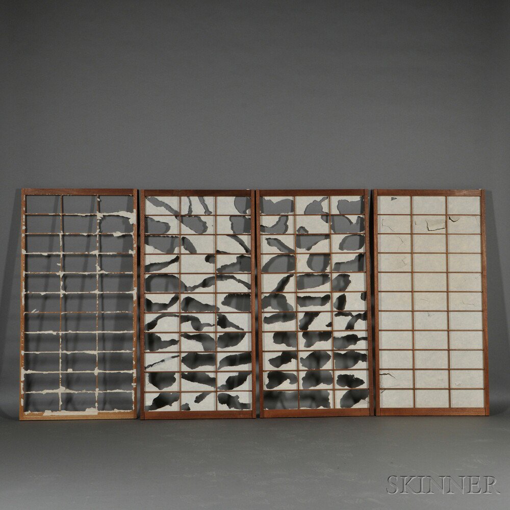 Appraisal: Four Shoji Screens Japan traditional open joined rectangular grid papered