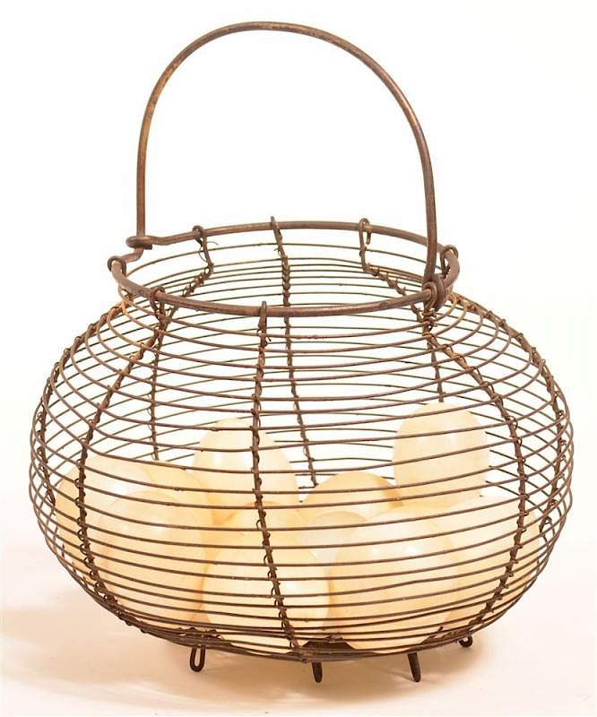 Appraisal: th Century Wire Egg Basket th Century Wire Egg Basket