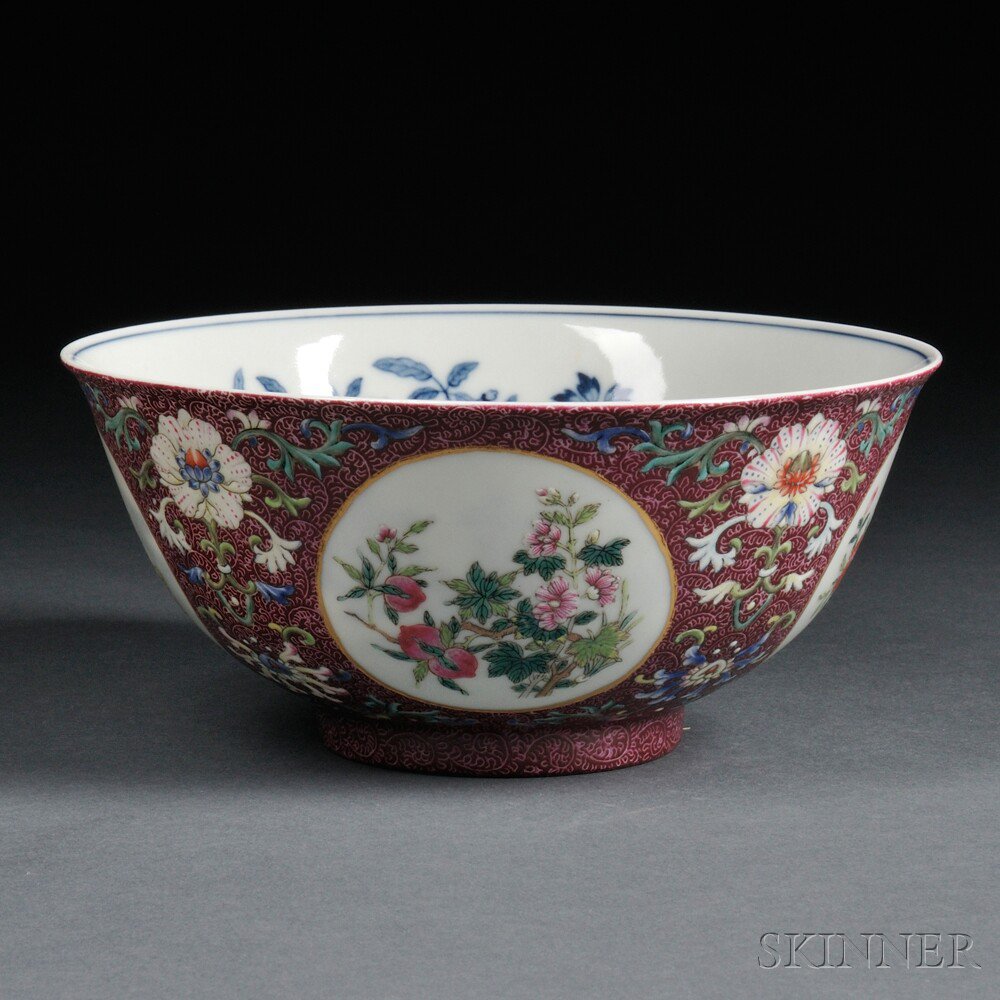 Appraisal: Porcelain Bowl China the exterior with famille rose floral roundels