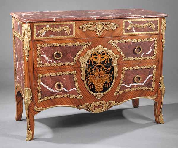 Appraisal: A Louis XVI-Style Transitional Marble Bronze-Mounted and Inlaid Kingwood Commode