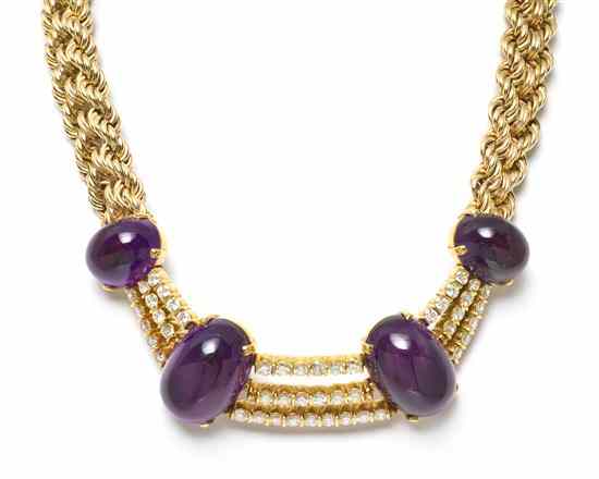 Appraisal: A Karat Yellow Gold Amethyst and Diamond Necklace containing four