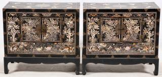 Appraisal: CHINESE BLACK LACQUER AND MOTHER-OF-PEARL CABINETS PAIR H W D