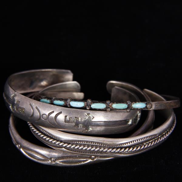 Appraisal: Lot of Native American Sterling Silver Bangle Cuff Bracelets with