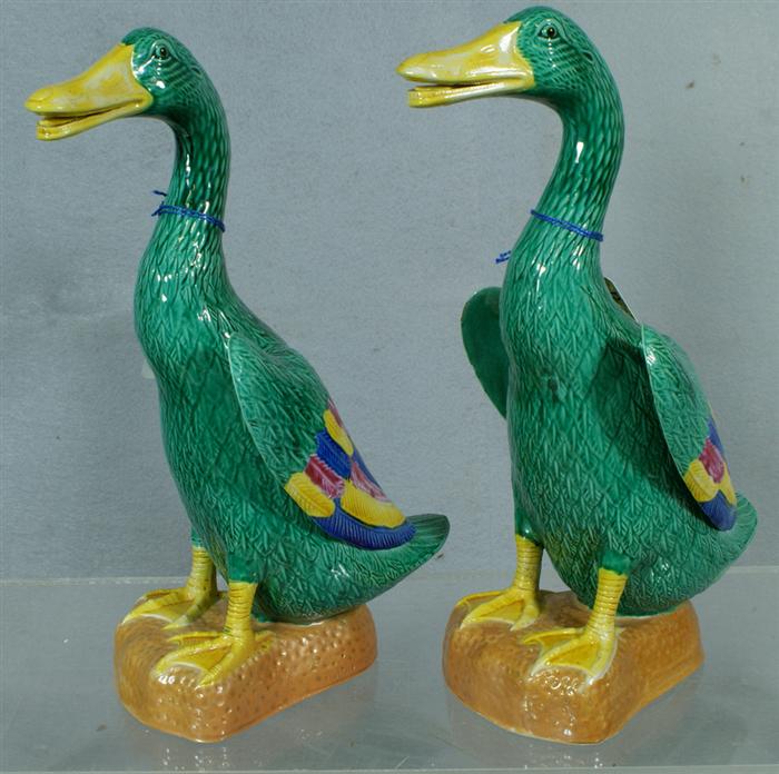 Appraisal: Pair of Chinese enameled ducks th c impressed marks to