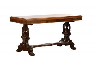 Appraisal: Continental Inlaid Draw Leaf Trestle Table Continental late th early