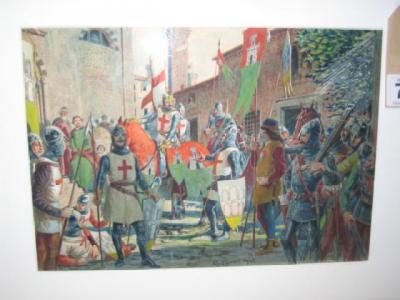 Appraisal: QUINTO CENNI - The First Crusaders Leaving Genova watercolour and