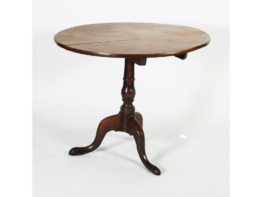 Appraisal: EIGHTEENTH CENTURY OAK SNAP TOP OCCASIONAL TABLE the circular top