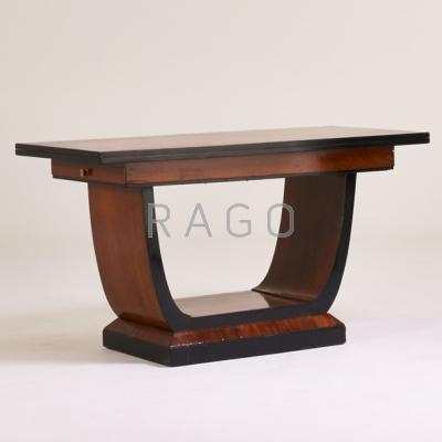 Appraisal: AMERICAN ART DECO Flip-top console s Lacquered and ebonized walnut