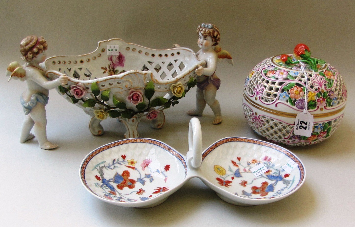 Appraisal: A Herend porcelain pot pourri basket and cover with applied