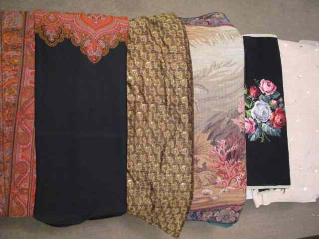 Appraisal: Group lot assorted textiles Includes needlepoint Sari paisley and more