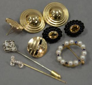 Appraisal: Jewelry lot with two gold and diamond stick pins three