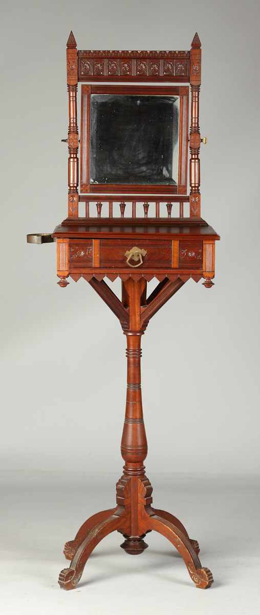 Appraisal: Victorian Carved Mahogany Shaving Stand th cent Condition Old finish