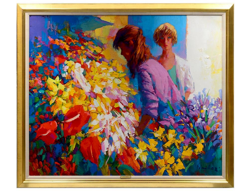 Appraisal: NICOLA SIMBARI Italian - Two Girls Among Flowers Signed Simbari