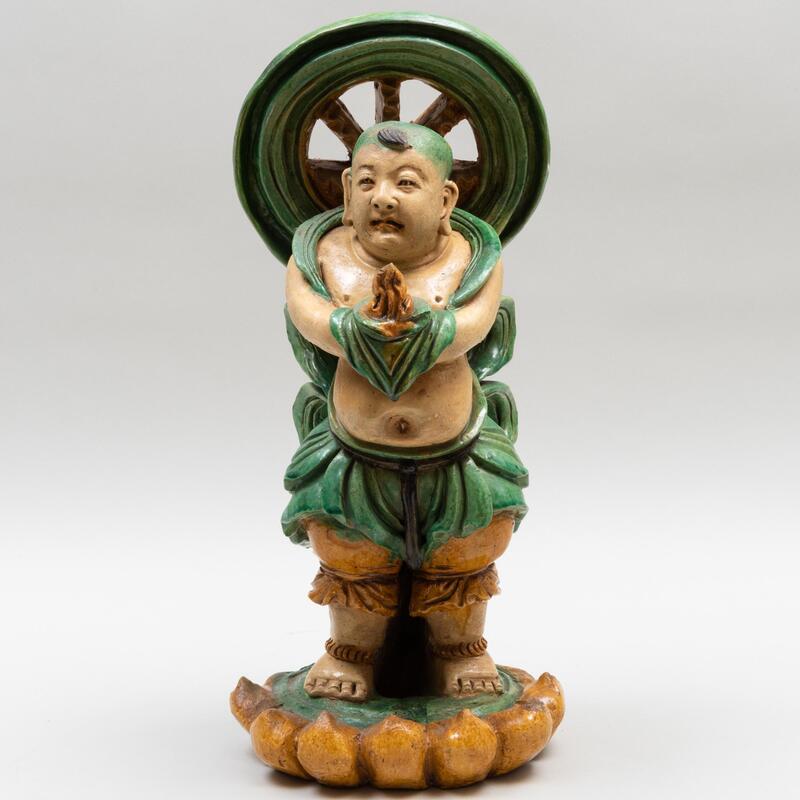 Appraisal: Chinese Glazed Pottery Figure of a Boy x x in