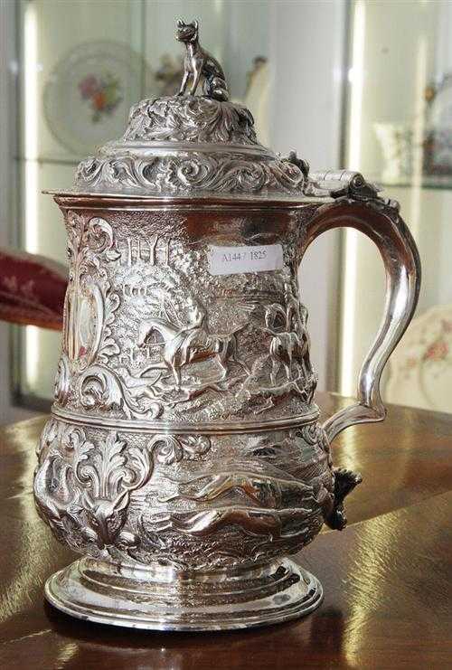 Appraisal: TANKARD AND COVER London Maker's mark William Shaw Completely embossed