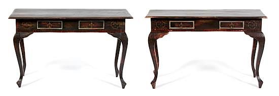 Appraisal: A Pair of Mizner Style Painted Console Tables Height x