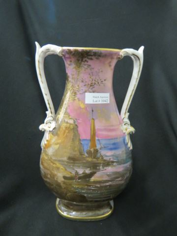 Appraisal: Old Paris Style Porcelain Vase handpainted scene with boats along