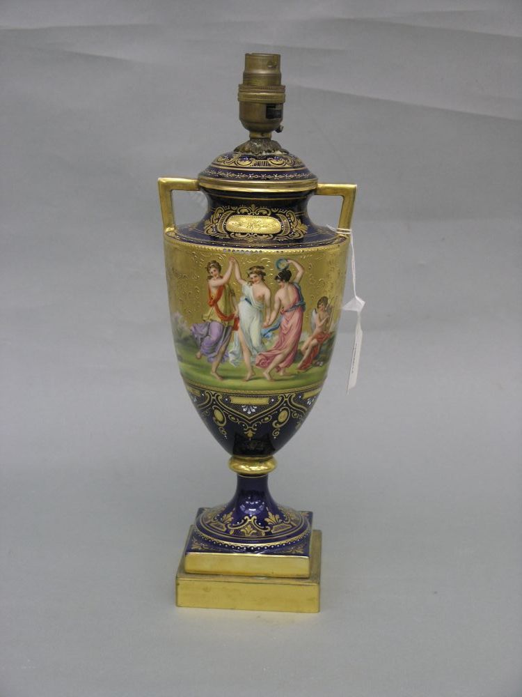 Appraisal: A th century Vienna style urn and cover converted to