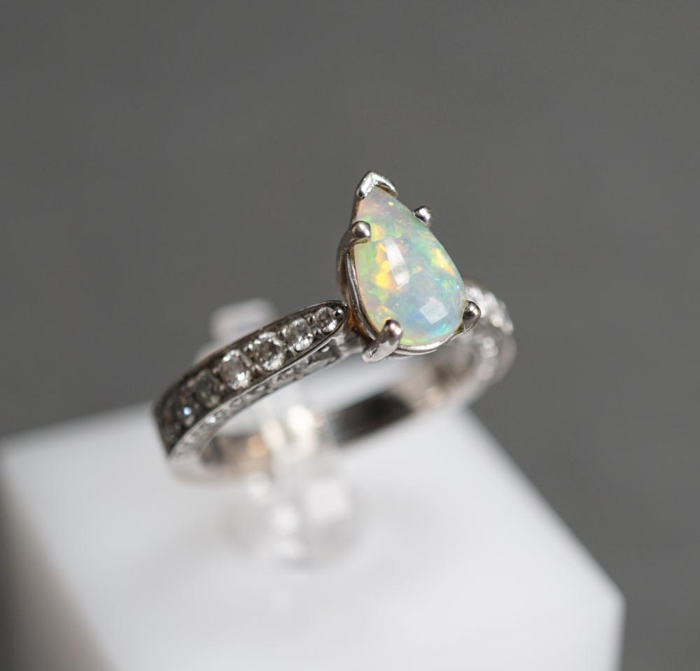 Appraisal: -KARAT WHITE-GOLD OPAL AND DIAMOND RING GROSS DWT SIZE -Karat