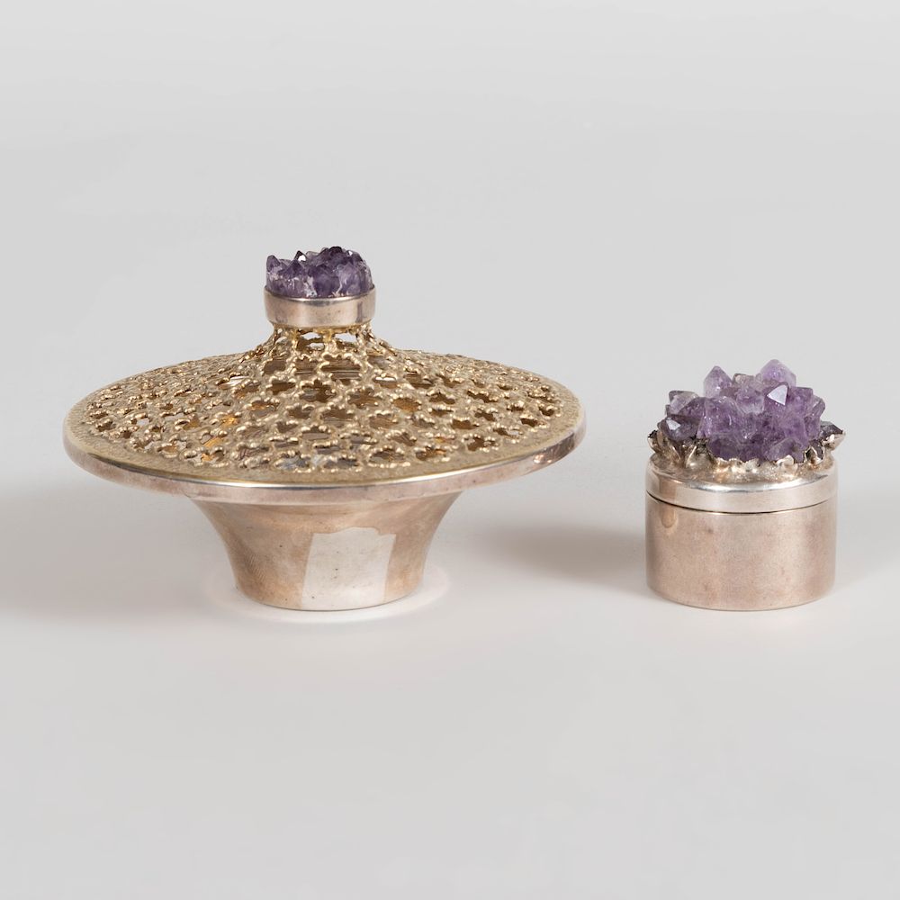 Appraisal: English Parcel-Gilt Quartz-Mounted Silver Posy Bowl and an English Quartz-Mounted